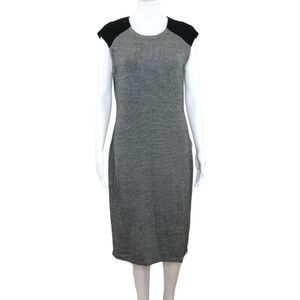 Lauren Ralph Lauren Gray Wool Knit Goat Suede Trim Pencil Sheath Dress Size M
